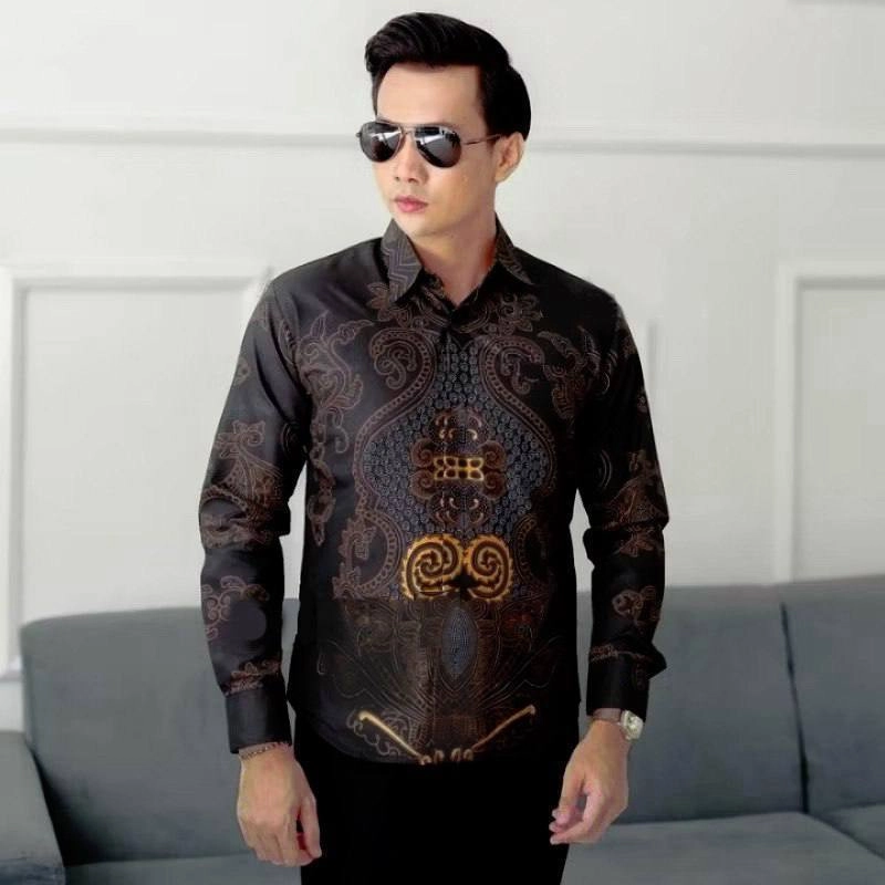 Product image Batik Alfin - Kemejan Batik pria dewasa Lengan panjang motif Abinawa Coklat modern terbaru bagus banget M Kemejan Abinawa