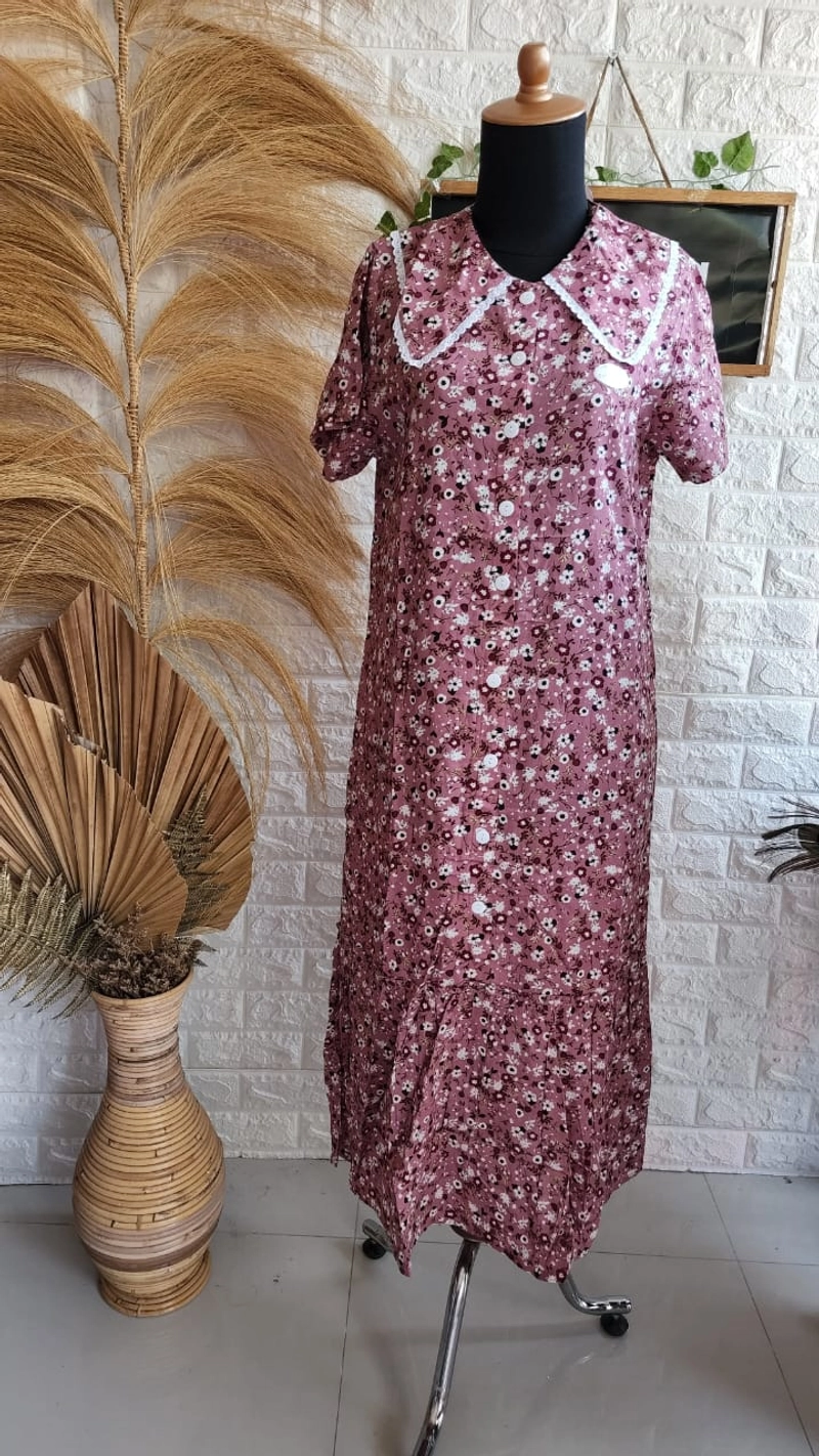 Product image AL Irsyad Store - FOREVER SWEET HS-005-2 Daster Wanita Home Dress RAYON KOREAN LACE SERIES ALL SIZE DUSTY PINK