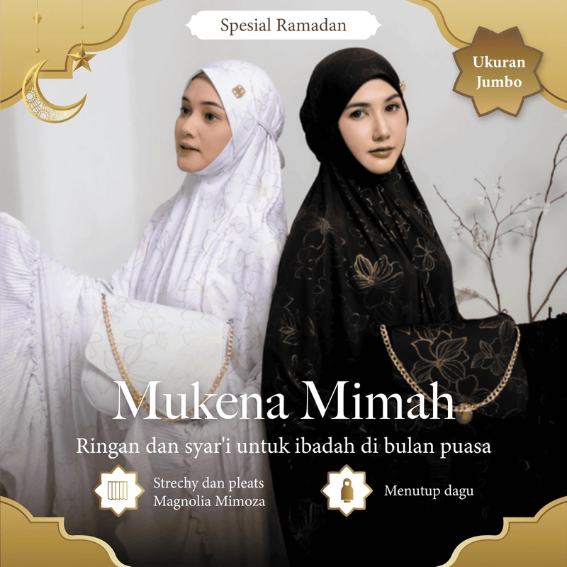 Product image Sakura Baru - Mukena Mimah Motif Magnolia Mimoza Strechy Pleats Mukenah Wanita Dewasa All Size Hitam