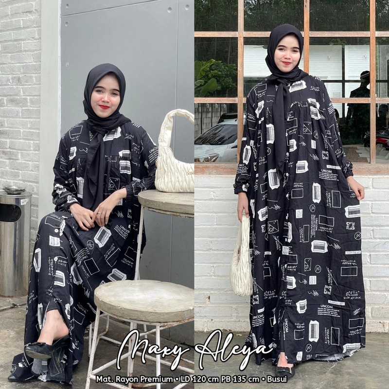 Product image Khisna collection - New gamis Busui maxy aleya motif rumus best seller Allsize Hitam
