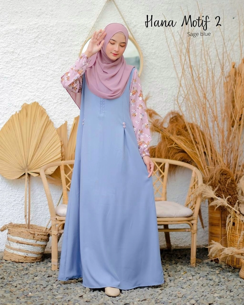 Product image AIZANA MOSLEM FASHION - Gamis terbaru simpel elegan dan syari SAE HANA-AZALEA M Hana Motif 2 Sage Blue