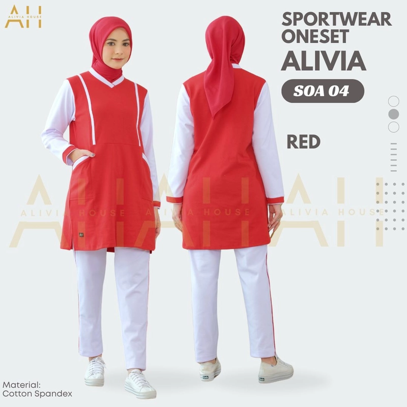 Product image Alivia House - Sportwear Oneset Alivia SOA04 - Setelan Olahraga Wanita - Baju Olahraga Kaos Muslimah M Red