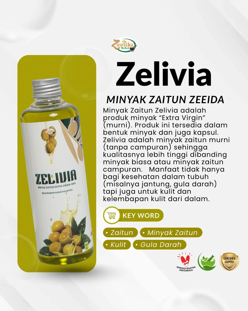 Product image Zelvia Minyak Zaitun Murni Extra Virgin Olive Oil Organic Premium Murni Asli 100 Persen 100Ml Minyak Zaitun