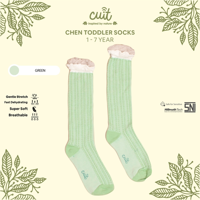 Product image Cuit Kaos Kaki Panjang Anak Perempuan Ruffle Knee Socks Chen 5-7 Year Green