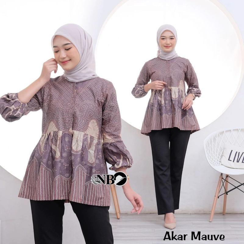 Product image Kois Batik - Batik Wanita Blouse Baju Kerja Full kancing Motif akar Xxl Blouse akar mauve