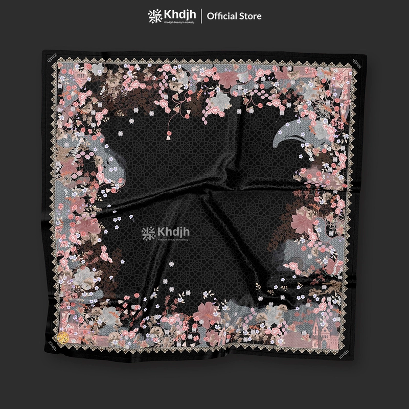Product image KhadijahLabel - Hijab Segi Empat Printing Hijab Voal Scarf Premium Hijab Terbaru Motif Florence 115x115 cm Black Caviar