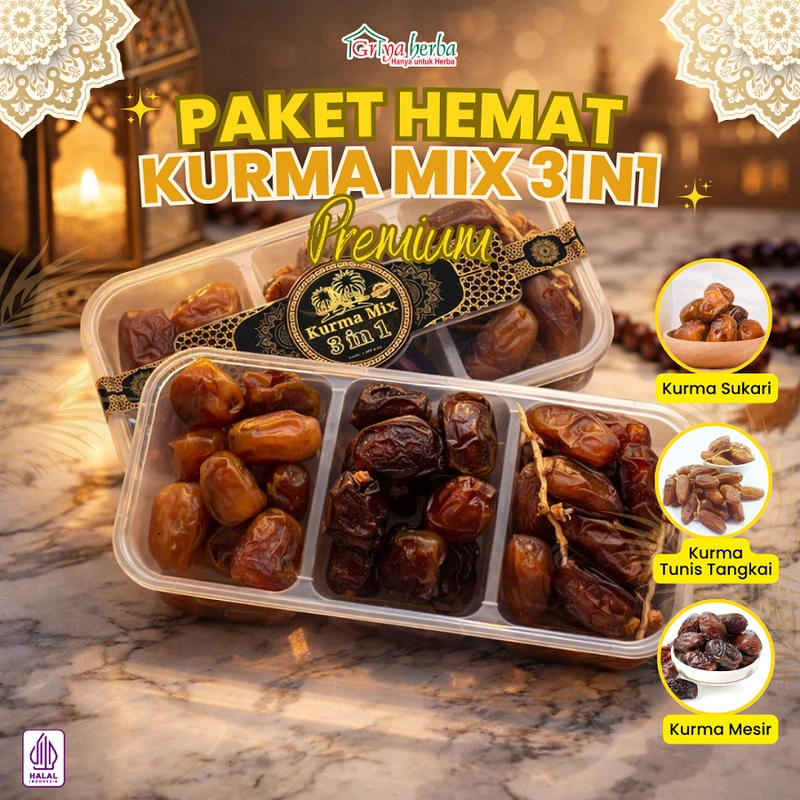 Product image Griya Herba - Kurma Hampers 3 in 1 Sukari Ajwa Tunisia Madu Tangkai Mesir Manis Alami 300g Camilan Sehat PAKET 2 Mesir