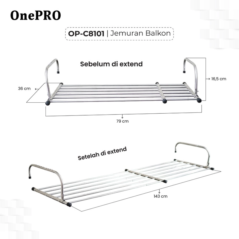 Product image One Pro - Jemuran Balkon Prima OP-C8101 3000 SILVER
