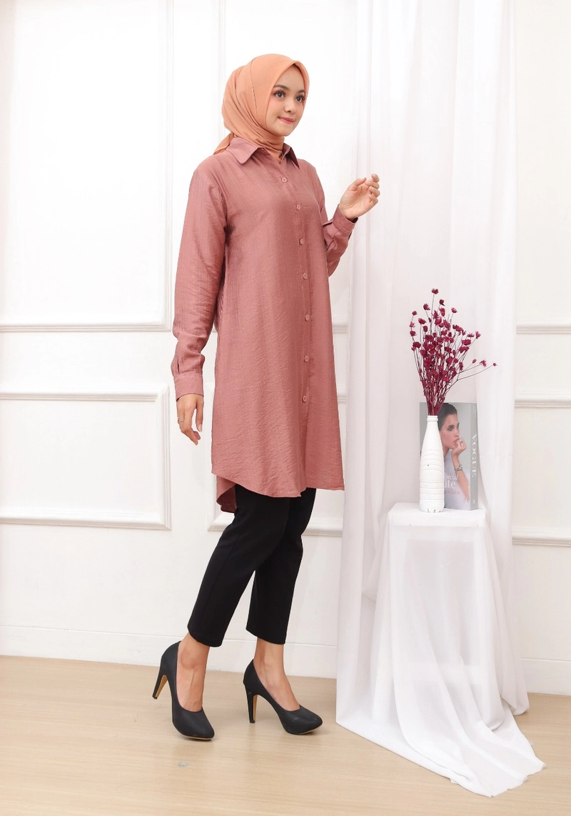 Product image Syahrinda [TA] - Kemeja Tunik Panjang Polos Wanita Rose Gold Armanih Zarac Size 1 Rose Gold