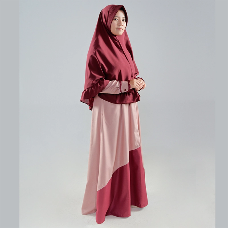 Product image Baju Busana Dres Dress Gamis Wanita Dewasa Simple Simpel Kondangan Lebaran Pink Dusty Merah Maroon L Pink Dusty Maroon