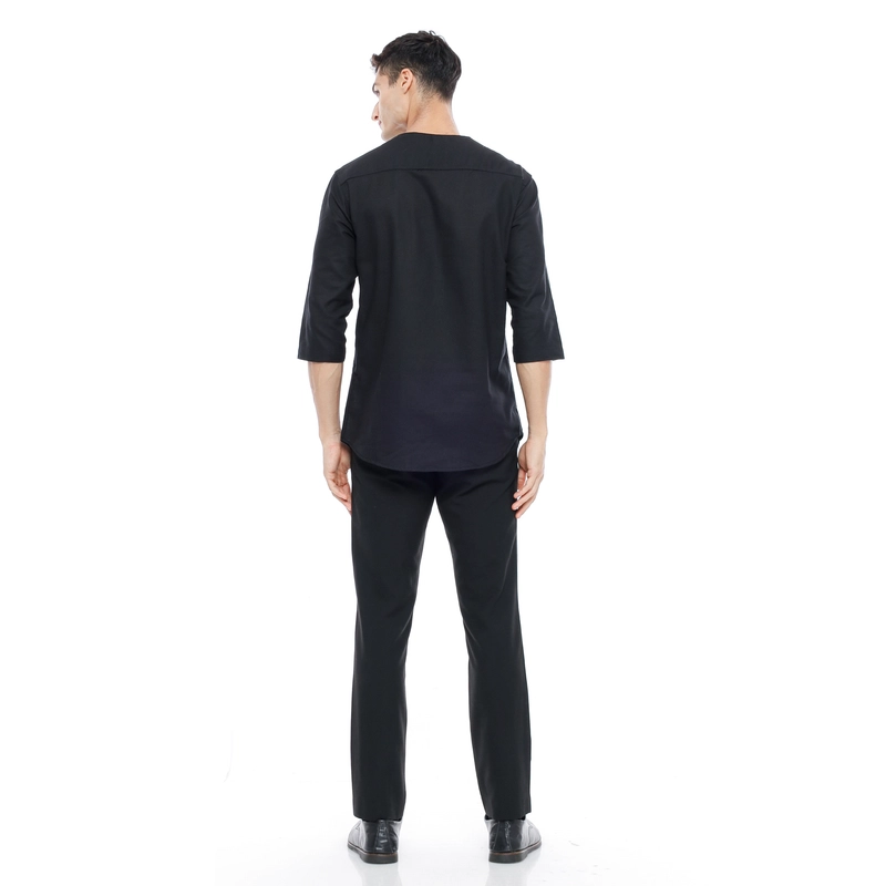 Product image MALLVOSE - Kemeja Pria Kurta Lengan 3/4 MV04 Kasual Hitam Premium Dewasa M HITAM