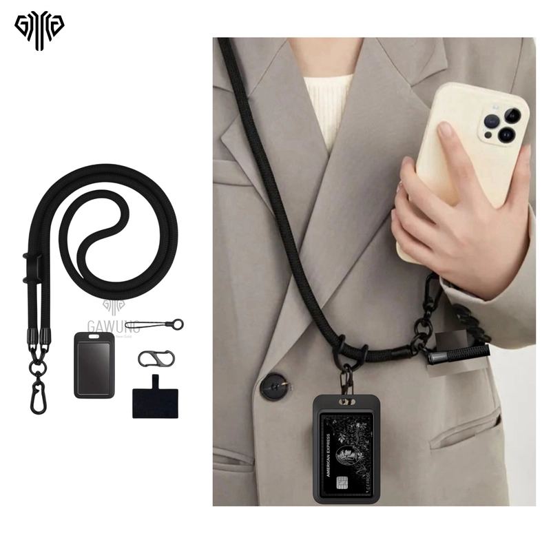 Product image GAWUNG - Tali Gantungan Hana Kalung Hp Tebal Lanyard Leher Handphone HPKANA dewasa hitam