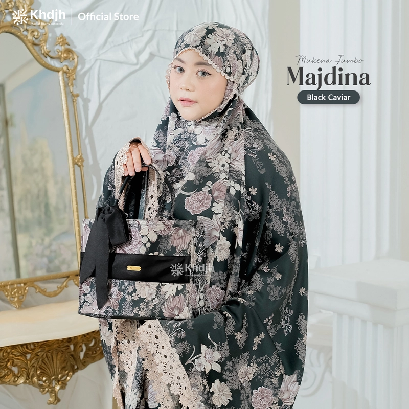 Product image KhadijahLabel - Mukena Jumbo Dewasa Terbaru Premium Renda Mewah Motif Bunga Majdina Jumbo Black Caviar