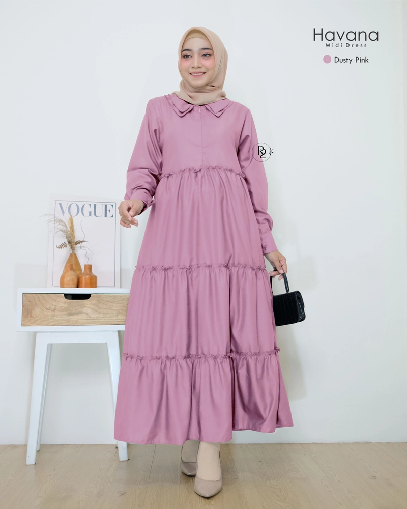 Product image Erdua - Havana Midi Dress by Erdua G006 Gamis Midi Wanita Katun Toyobo Polos L dusty pink