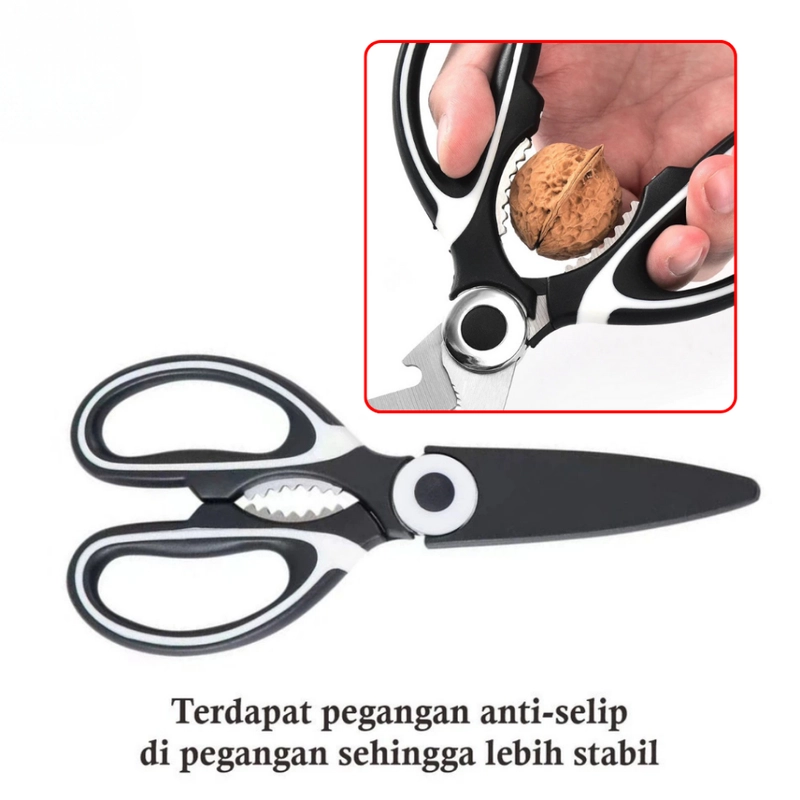 Product image KAMJE Gunting Dapur Serbaguna Multifungsi Potong Daging Tulang Buka Botol Stainless Steel KMJ009 KMJ009 HITAM