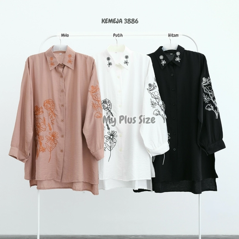 Product image Kemeja Bordir Floral Jumbo Wanita 3886 Ld 125 cm / 135 cm / 145 & 155 cm / Atasan Jumbo Wanita 2XL MILO