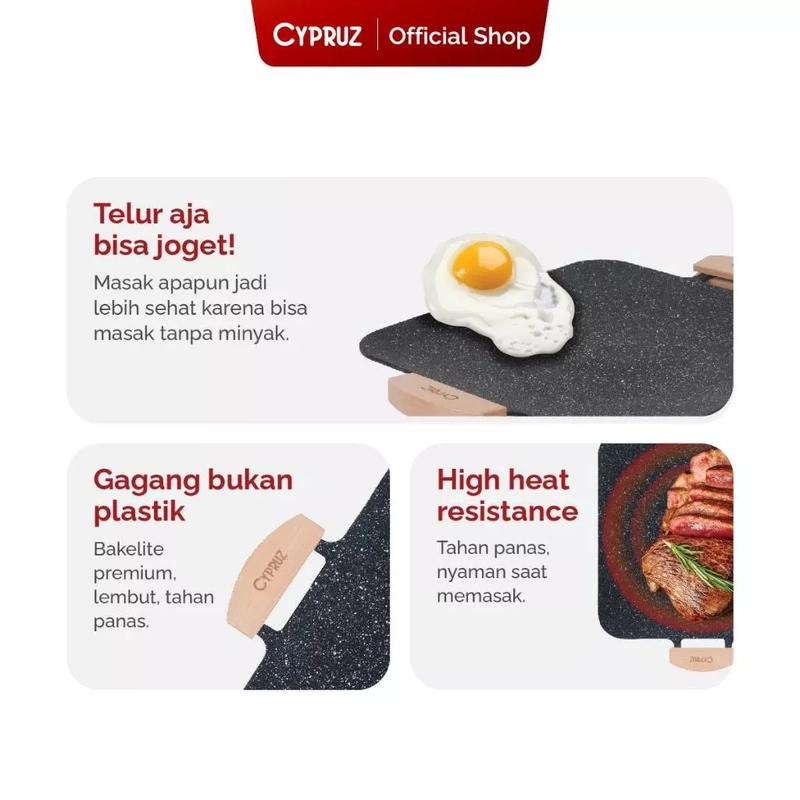 Product image Cypruz Official - Cypruz Alat Pemanggang Anti Lengket Horizontal BBQ GrillPan Marble Series TG-0306 XL HITAM