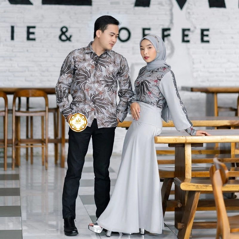 Product image Batik Couple Gamis Netty Kualitas Butik Bahan Kain Babydol Armani Premium Khusus Couple XXL Abu