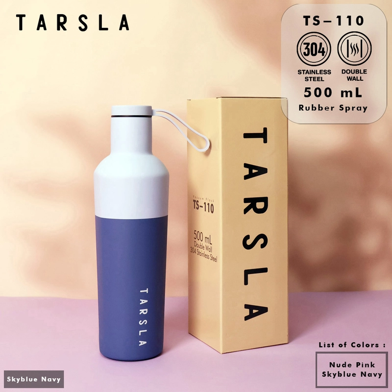 Product image Tarsla Botol Minum Thermos TS-110 Tumbler 500 ML Rubber Stainless Steel Hot & Cold Anti Tumpah 500 2 TONE SKY BLUE