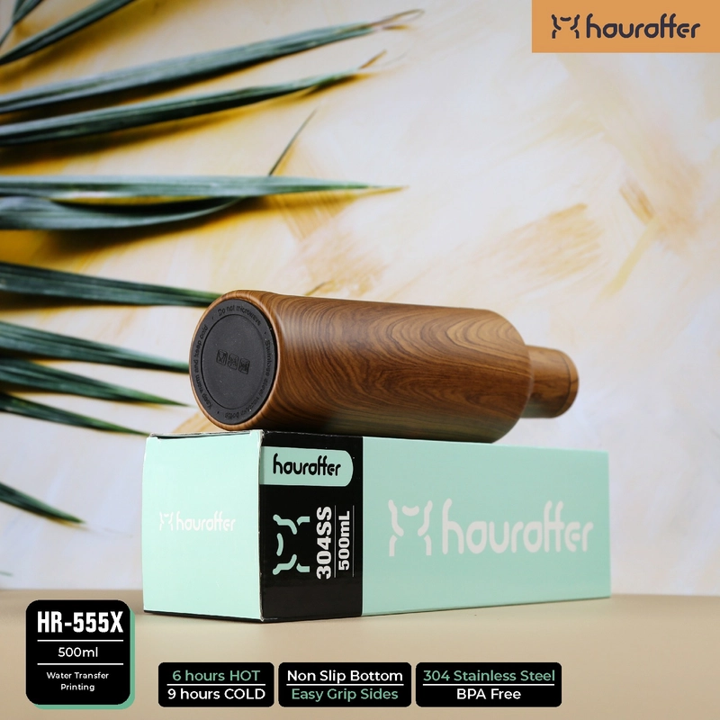 Product image Houroffer Tumbler Flask 500 ML HR-555 X Ergonomic Easy Grip Sides & Non Slip Bottom Trendy 2 Tone 500 Wooden 500 ML