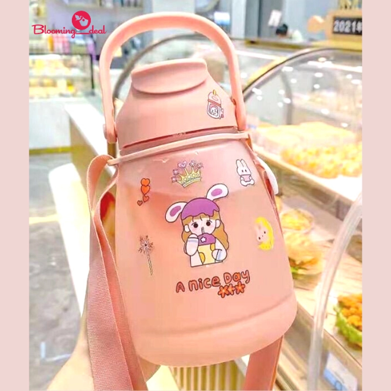 Product image Blooming Deal - Botol Minum 2 in 1 Big Belly Doff Gradasi Motivation Bottle 1300ml (KJ-100) 1 pcs Pink