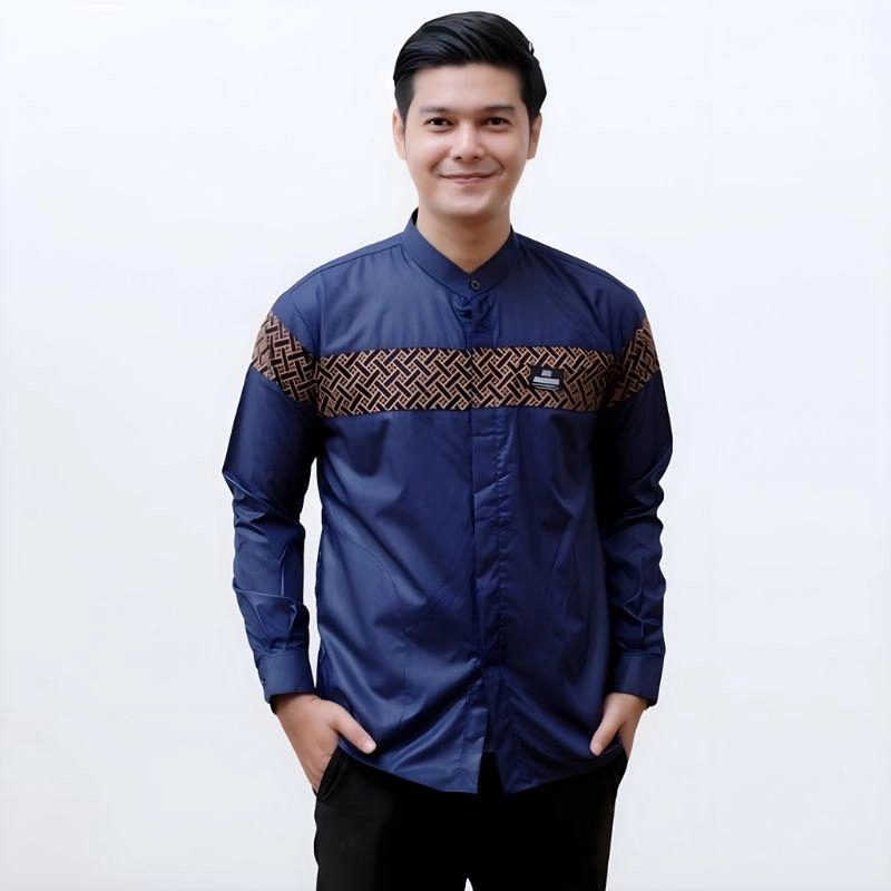 Product image Batik Alfin - Baju koko muslim kombinasi batik bagus banget S Navi