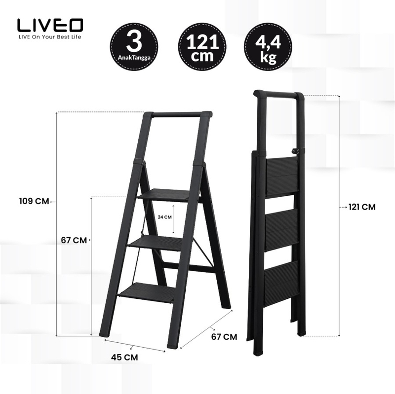 Product image Liveo - Tangga Rumahan Lipat Alumunium LIVEO LV-183 / Ladder 3 Step 5000 black