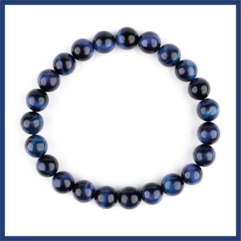 Product image CENTRAL GROSIR GEMSTONE - Gelang Pria Wanita Natural Blue Tiger Eye 8mm 16 Biru