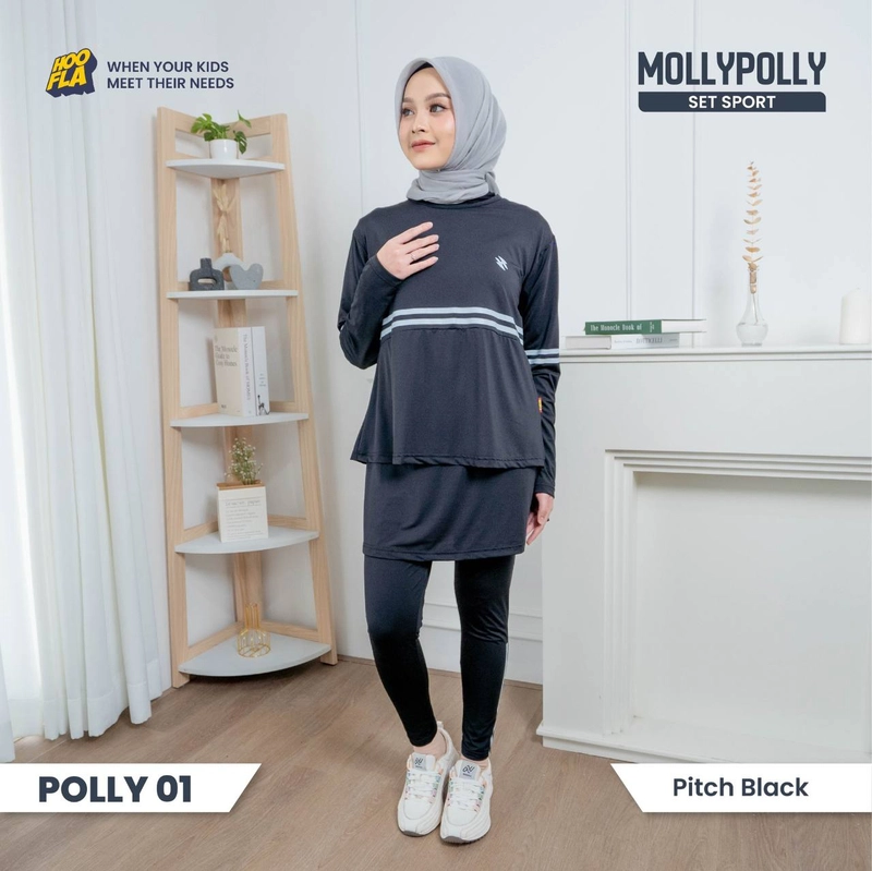 Product image Hoofla - Hoofla Setelan Baju Olahraga Wanita Leging Rok Skirt Polly Set Sport M Fit To L Pitch Black