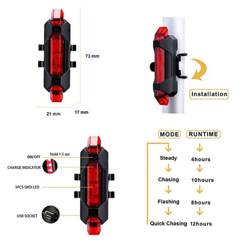 Product image KAMJE Lampu LED Belakang Sepeda USB Rechargeable Waterproof Anti Air Safety Riding Malam Hari all variant Putih