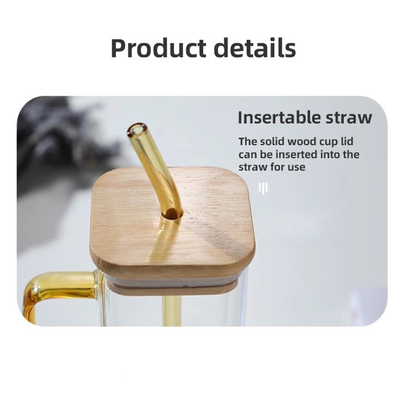 Product image RUMAH RAYA - (PO) Gelas Kaca Kotak Aesthetic Tutup Kayu 350ml dengan Sedotan - UK3 350 ml Glass