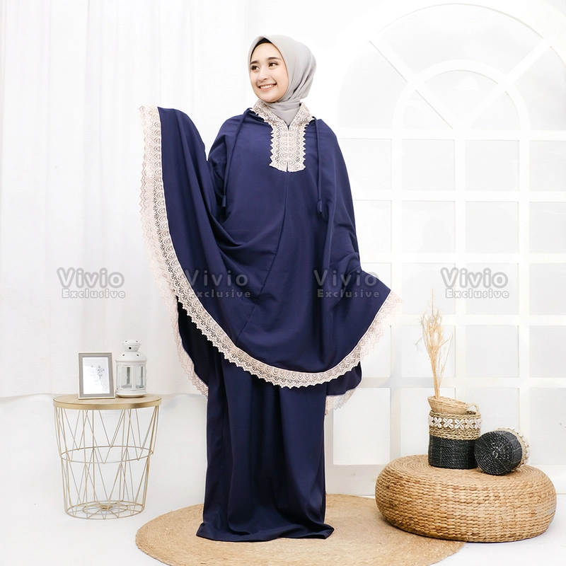 Product image Vivio Kids - Mukena Dewasa 2in1 Resleting Dagu Travelling Katun Premium AllSize (Dewasa) Navy