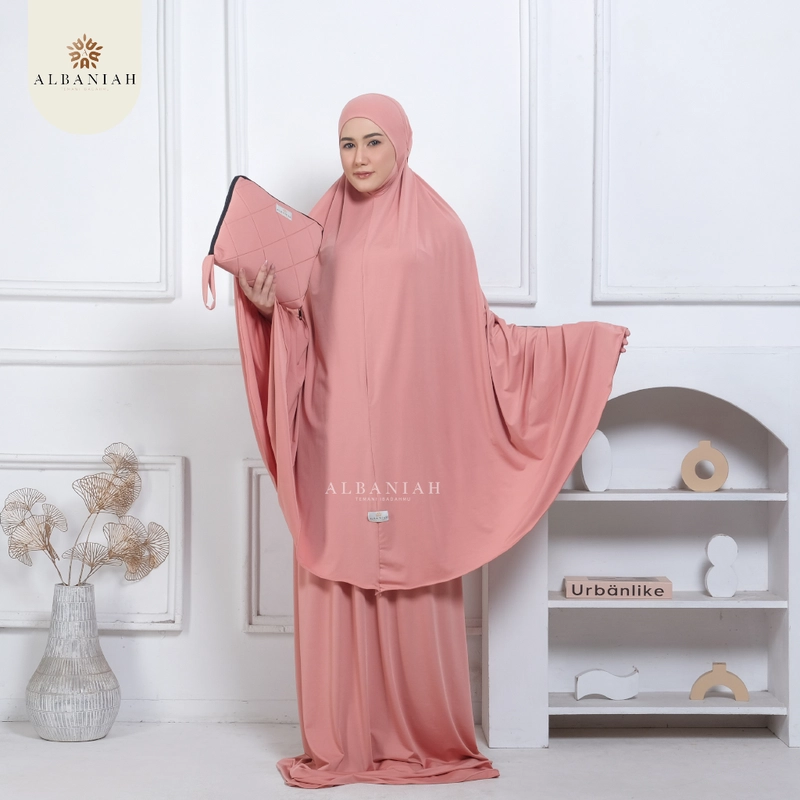 Product image Al Baniah - Mukena Penutup Dagu Malaysia Jersey Polos Adiba Jumbo Pink