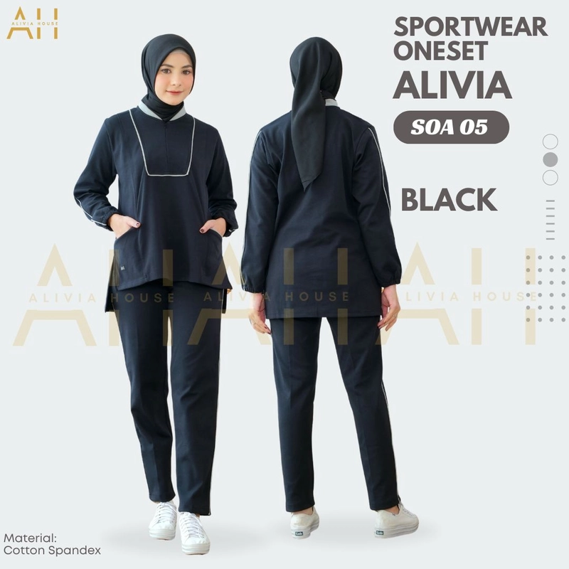 Product image Alivia House - Sportwear Oneset Alivia SOA05 - Setelan Olahraga Wanita - Baju Olahraga Kaos Muslimah M Black
