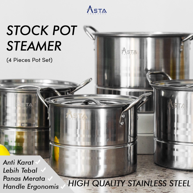 Product image Asta Dandang Kukus Stainless Tebal Stock Pot Steamer 01 Set 4 pcs Warna Silver
