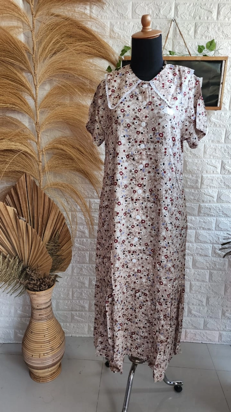 Product image AL Irsyad Store - FOREVER SWEET HS-005-2 Daster Wanita Home Dress RAYON KOREAN LACE SERIES ALL SIZE KHAKI
