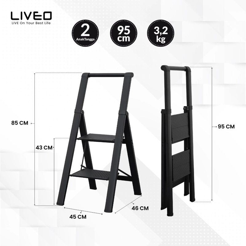 Product image Liveo - Tangga Rumahan Lipat Alumunium LIVEO LV-182 / Ladder 2 Step 5000 black
