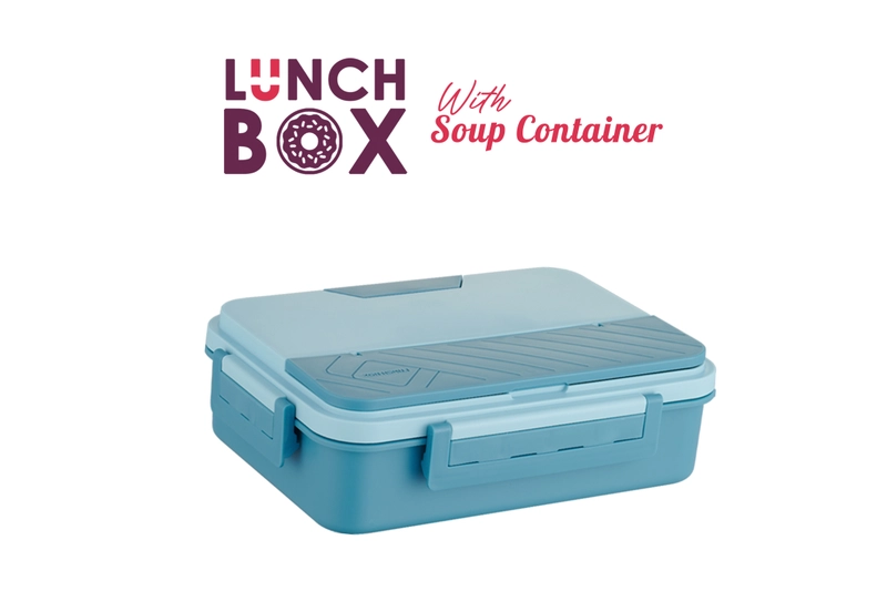 Product image Asta Kotak Makan Stainless Steel 304 Lunch Box 4 Sekat Dengan Soup Container Food Grade Warna Blue