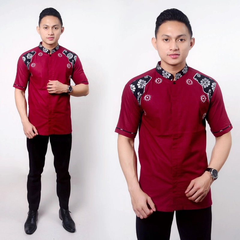 Product image Batik Alfin - Baju koko bordir lengan pendek model terbaru bagus M Merah