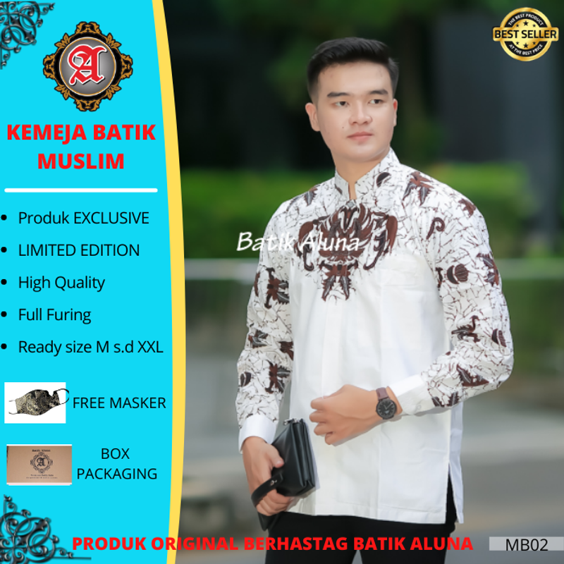 Product image Batik aluna - MBA001 Baju koko muslim batik pria lengan panjang premium kemeja koko taqwa modern M KOKO