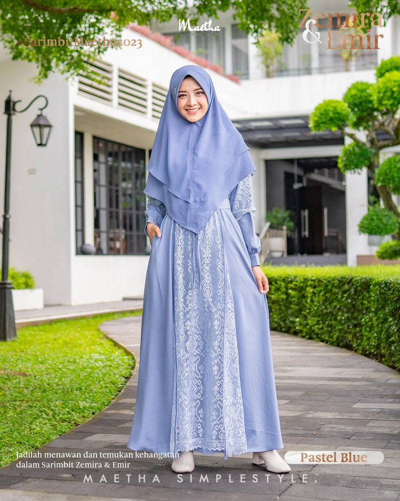 Product image Maetha - Maetha - Set Gamis dan Khimar Muslim Dewasa Zemira Series XS Pastel Blue