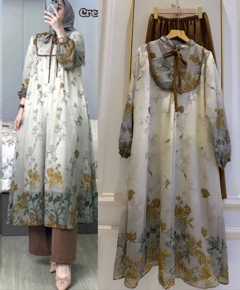 Product image Khisna collection - New collection set tunik Salsabila dengan model yang cantik dan menarik celana panjang kulot Allsize Creamy