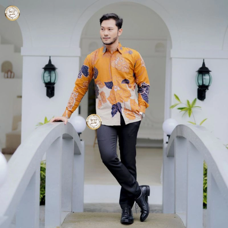 Product image Ks muslim fashion - KEMEJA BATIK PRIA LENGAN PANJANG BUNGA MAWAR BAGUS BAYAK VARIAN M Kemeja mawar kuning