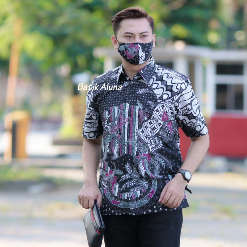Product image Baju batik pria lengan pendek lapis furing katun premium free masker pd002 S BATIK