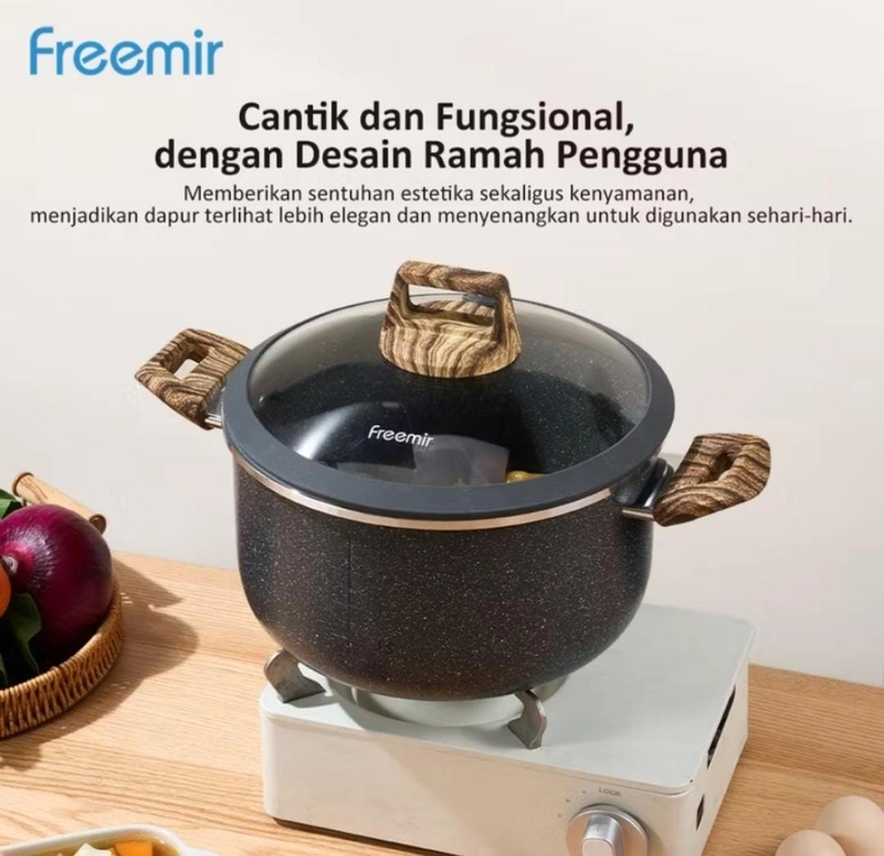 Product image Rizki Electronics - freemir Panci Sup Gentong 24cm 5,5 liter hitam/beige