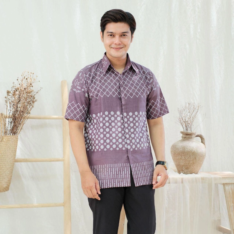 Product image Kois Batik - Atasan Baju Batik Coupel blouse dan hem Kekinian Motif jaring mouve M Hem jaring mouve