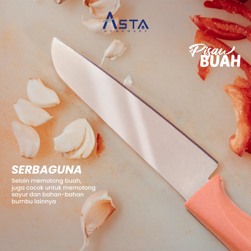 Product image Asta Pisau Dapur Stainless Tajam Kupas Buah Sayur Serbaguna 20 cm Warna Pink