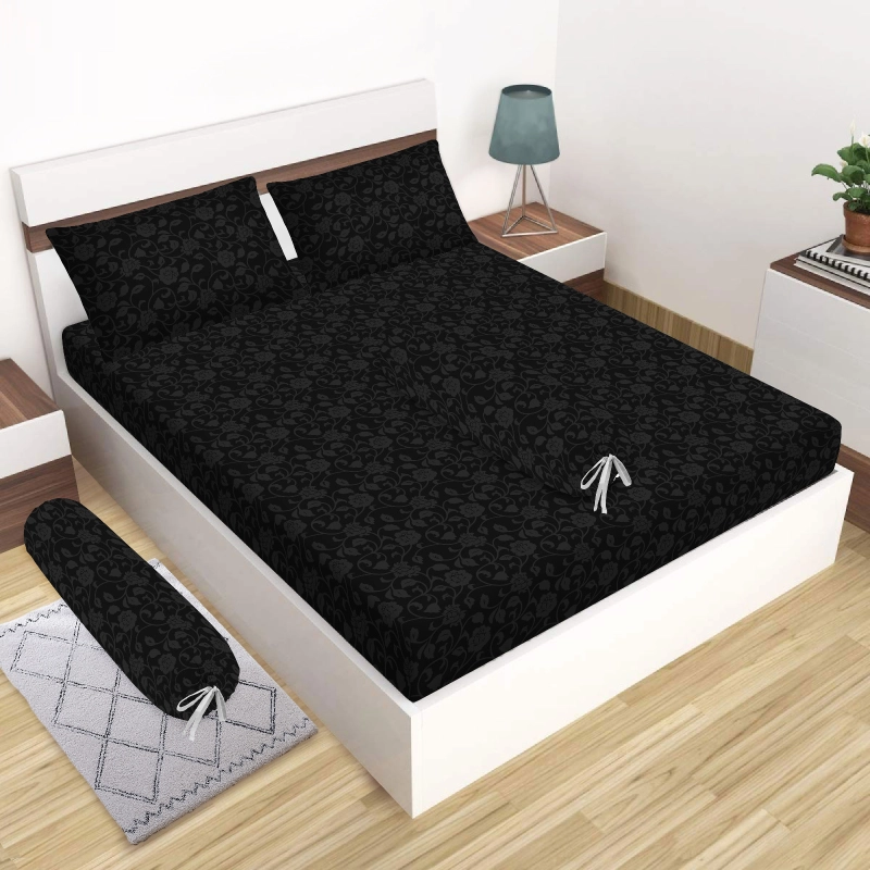 Product image Rosanna - Akiko - Sprei Set Motif Polos Embos Ukuran King 180x200 Queen 160x200 Single 120x200 II 90x200 Single Black