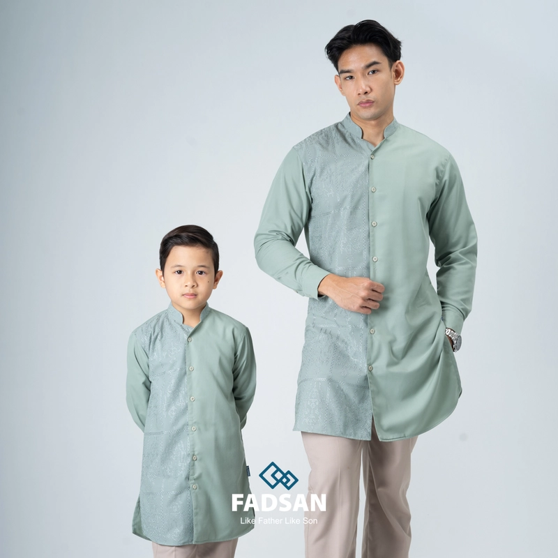 Product image FADSAN - Kurta Bordir Lengan Panjang Ayah & Anak Warna Sage Green - Kashmir Series SIZE ANAK XS KASHMIR SAGE GREEN