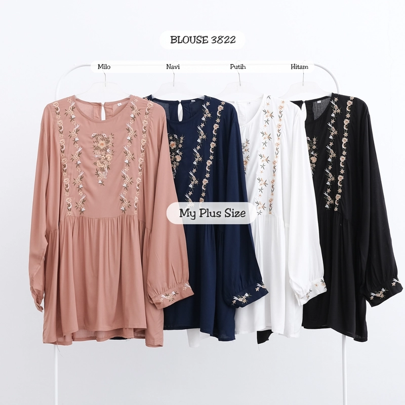 Product image My Plus Size - Blouse Rayon Bordir Jumbo Wanita 3822 Ld 125 cm / 135 & 145 cm 2XL HITAM